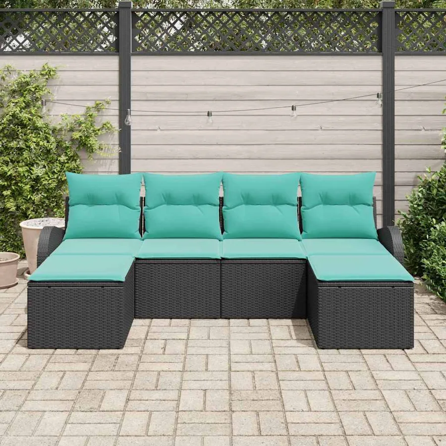 Ensemble de Canapés 6 pcs Noir et turquoise polyrotin - 3