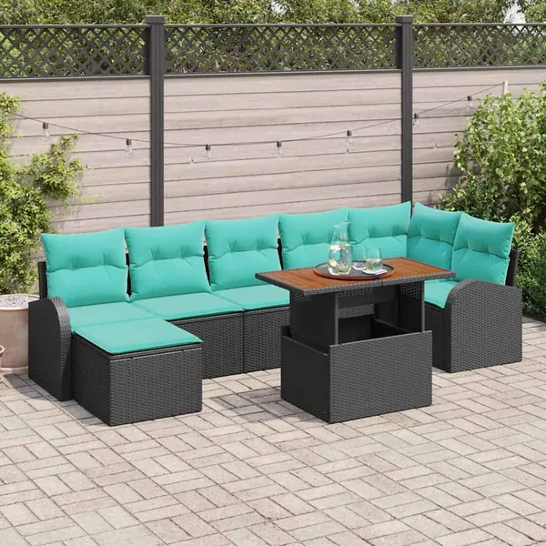 Ensemble de canapé de jardin 8 pcs Noir Poly rotin