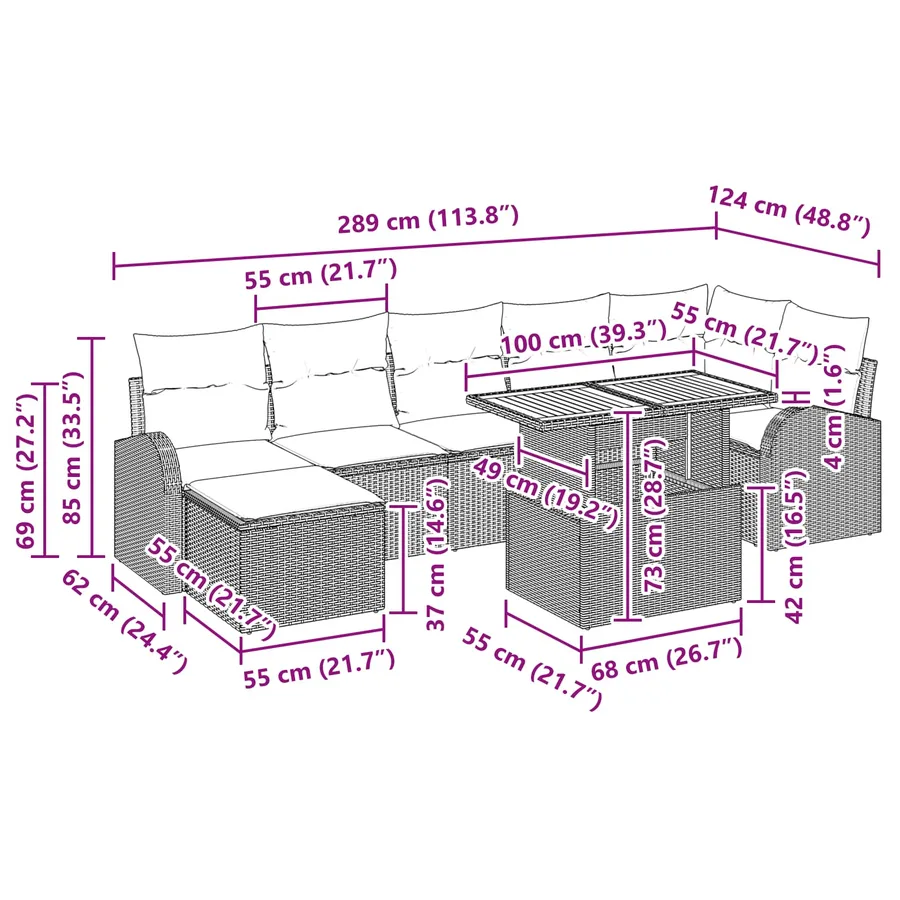 Ensemble de canapé de jardin 8 pcs Noir Poly rotin - 17