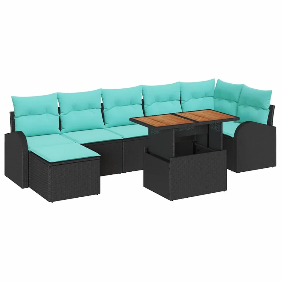 Ensemble de canapé de jardin 8 pcs Noir Poly rotin - 2