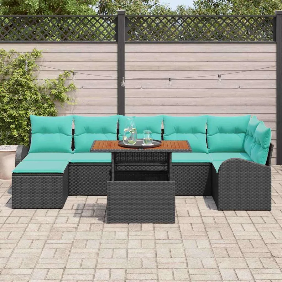 Ensemble de canapé de jardin 8 pcs Noir Poly rotin - 3