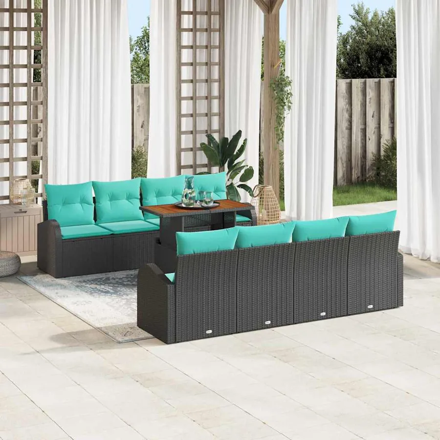 Ensemble de canapé de jardin 9 pcs Noir Poly rotin