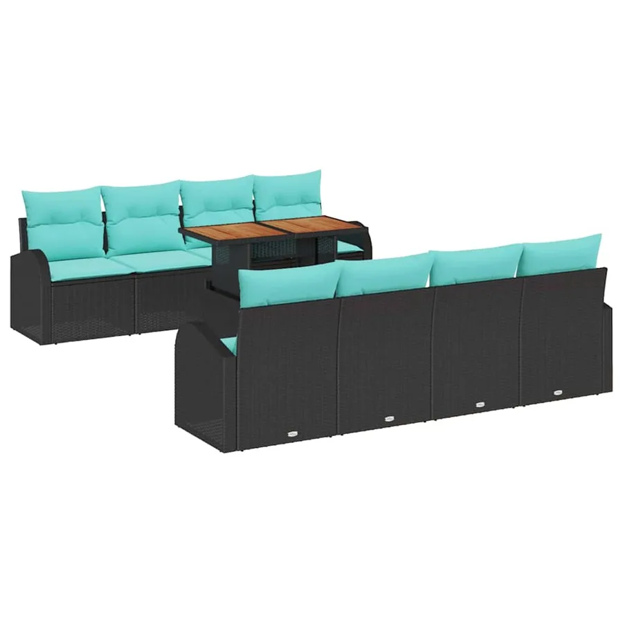 Ensemble de canapé de jardin 9 pcs Noir Poly rotin - 2