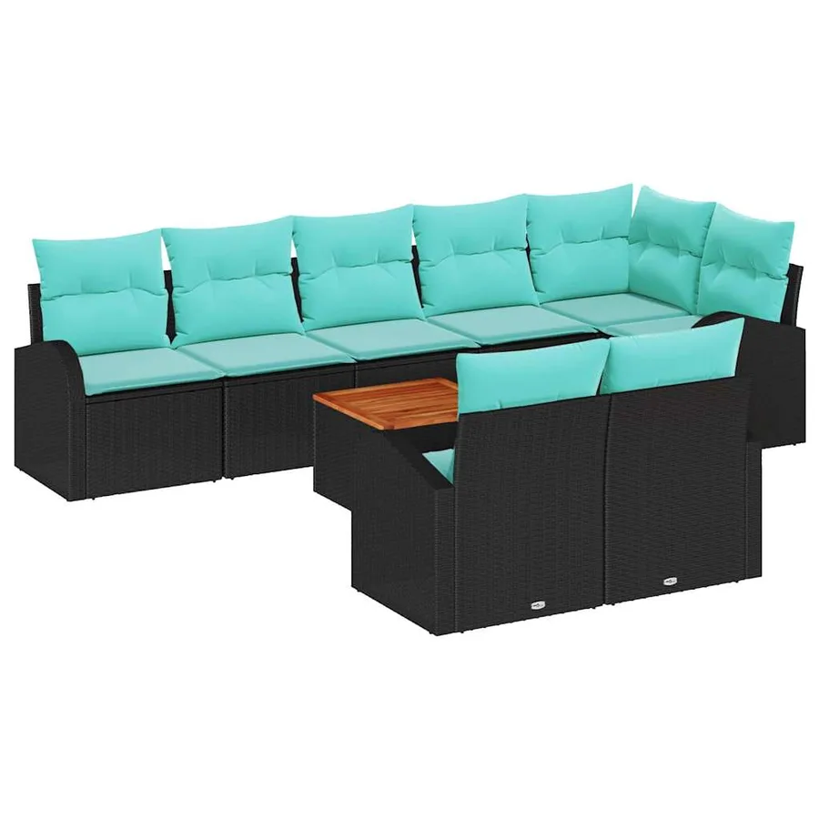 Ensemble de canapé de jardin 9 pcs Noir et turquoise polyrotin - 2