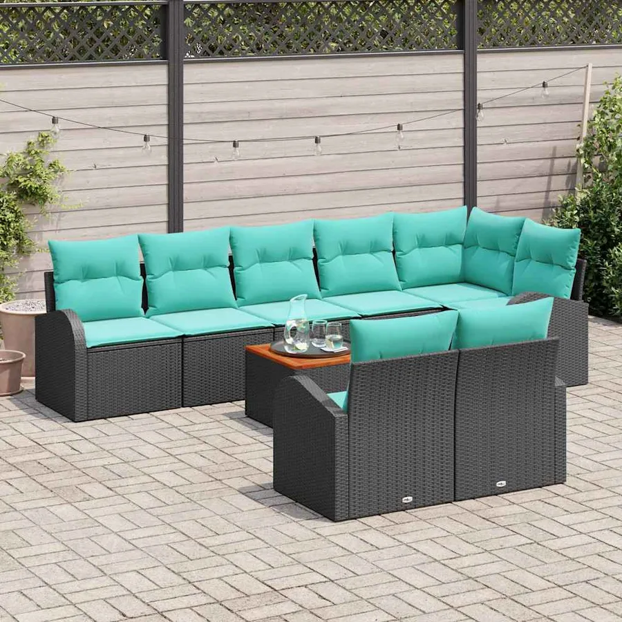 Ensemble de canapé de jardin 9 pcs Noir et turquoise polyrotin - 3