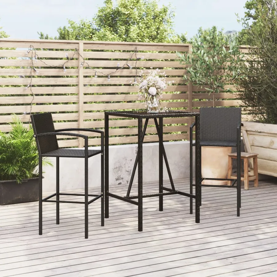 Ensemble de bar de jardin 3 pcs noir résine tressée