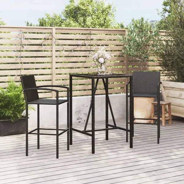 Ensemble de bar de jardin 3 pcs noir résine tressée