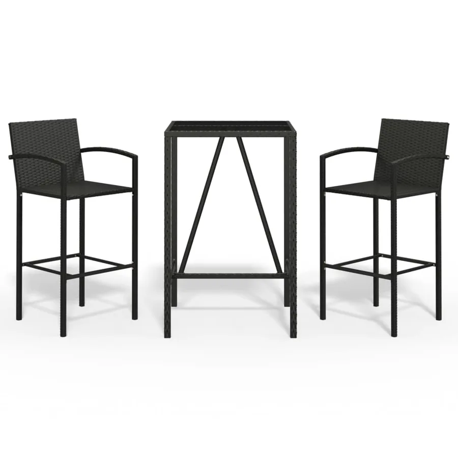 Ensemble de bar de jardin 3 pcs noir résine tressée - 2