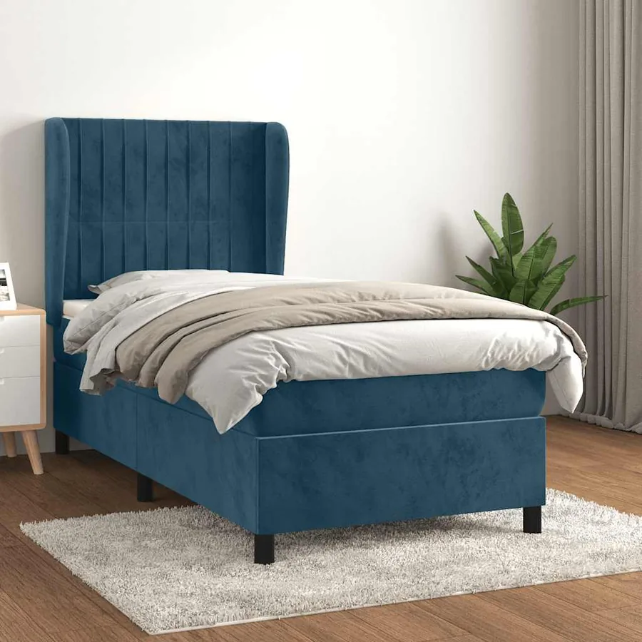 Sommier à lattes de lit avec matelas Bleu foncé 90x200 cm
