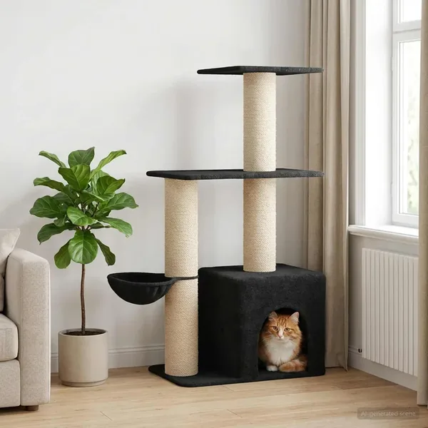 Arbre à chat avec poteaux à griffer en sisal Gris foncé 133 cm