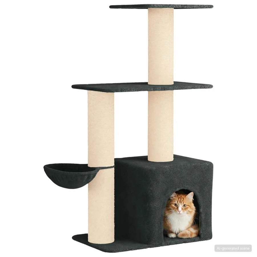 Arbre à chat avec poteaux à griffer en sisal Gris foncé 133 cm - 3