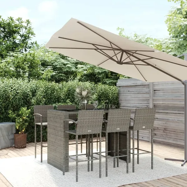 Ensemble de bar de jardin 7 pcs gris résine tressée