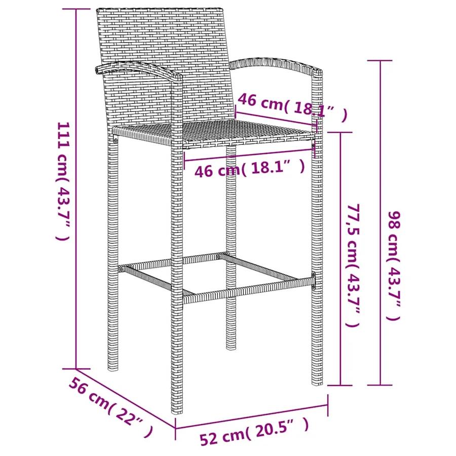 Ensemble de bar de jardin 7 pcs gris résine tressée - 10