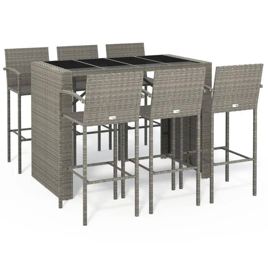 Ensemble de bar de jardin 7 pcs gris résine tressée - 2