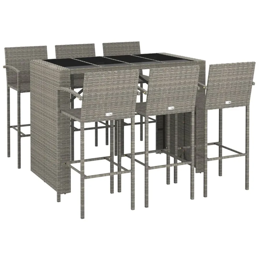 Ensemble de bar de jardin 7 pcs gris résine tressée - 3