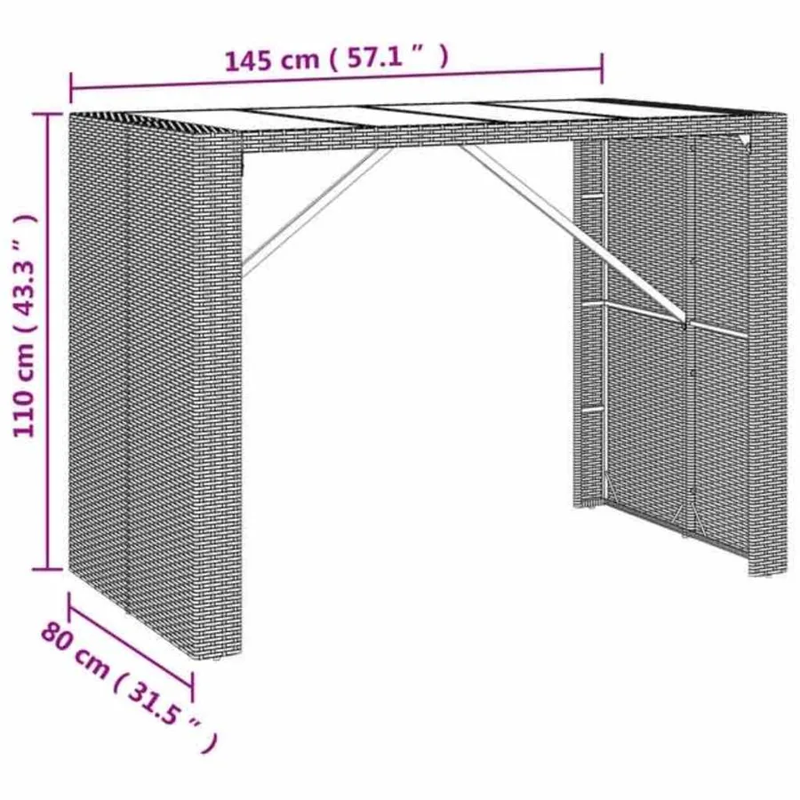 Ensemble de bar de jardin 7 pcs gris résine tressée - 9