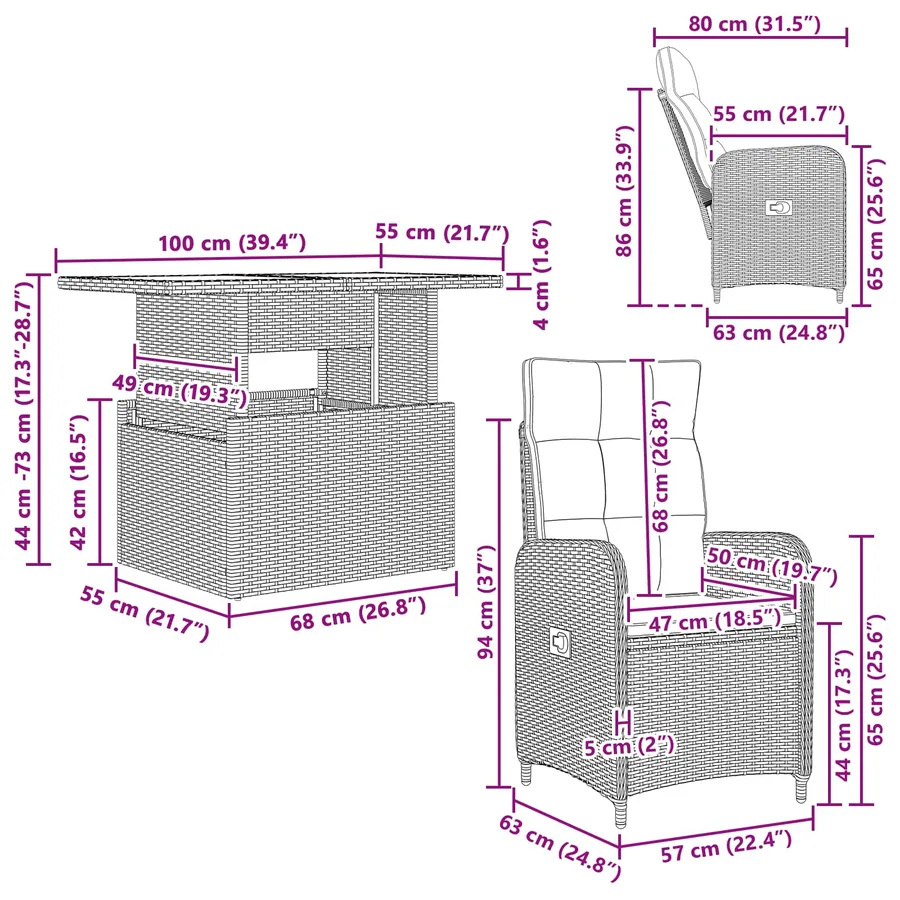 Ensemble de repas extérieur 3 pcs polyrotin - 12