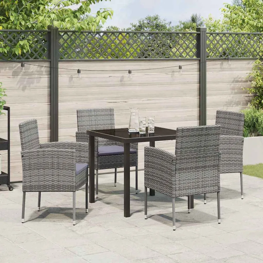 Ensemble de salle à manger pour jardin 5 pcs Gris polyrotin - 4