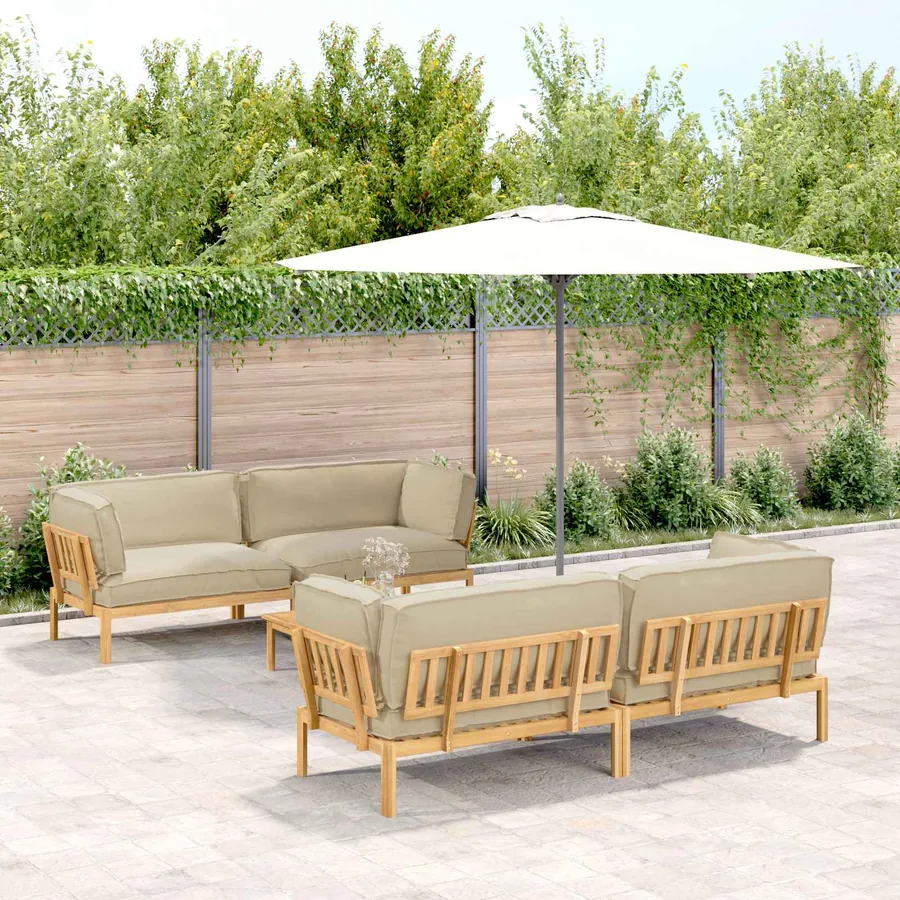 Ensemble de Canapés Uni 5 pcs Beige Bois d'Acacia Massif