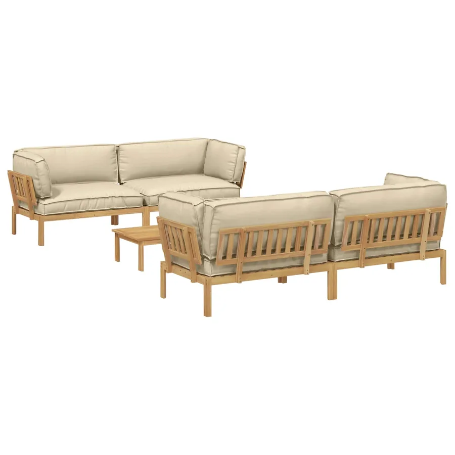 Ensemble de Canapés Uni 5 pcs Beige Bois d'Acacia Massif - 2