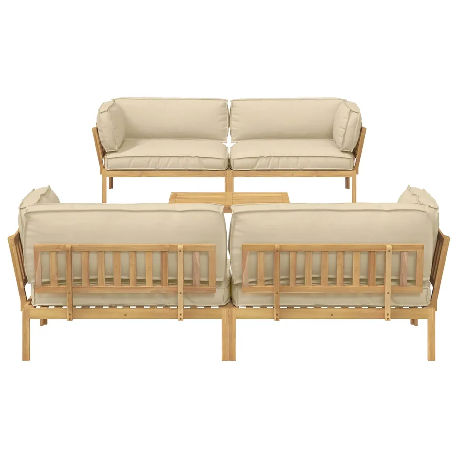 Ensemble de Canapés Uni 5 pcs Beige Bois d'Acacia Massif - 9