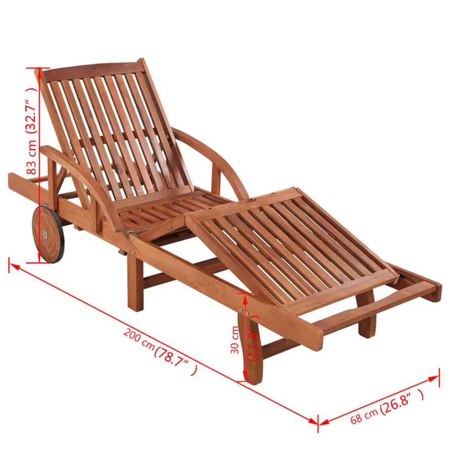 Chaise longue avec coussin Bois d'acacia solide - 9