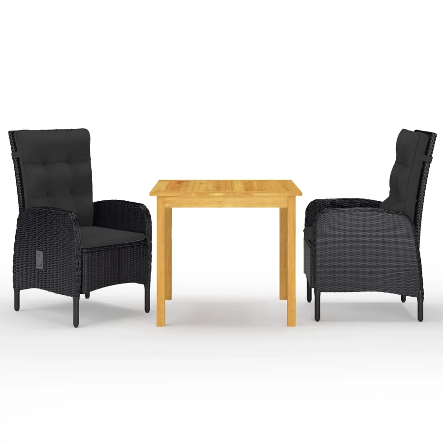 Ensemble à manger de jardin 3 pcs Noir