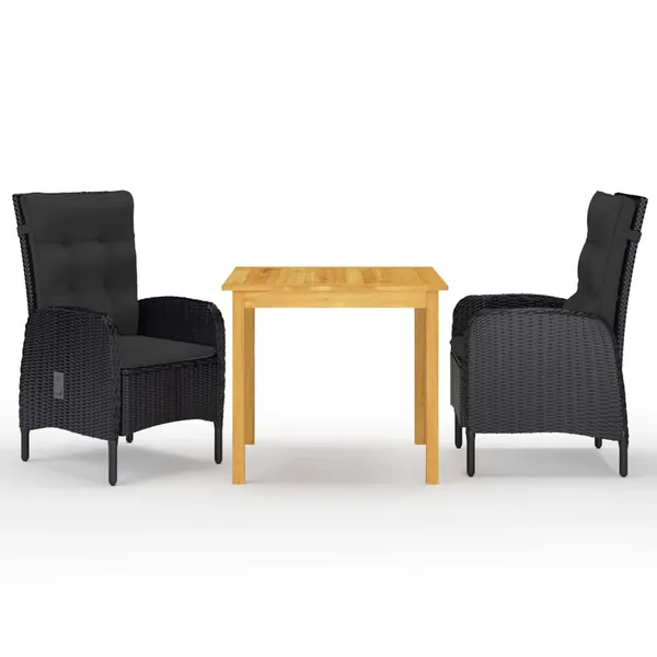 Ensemble à manger de jardin 3 pcs Noir