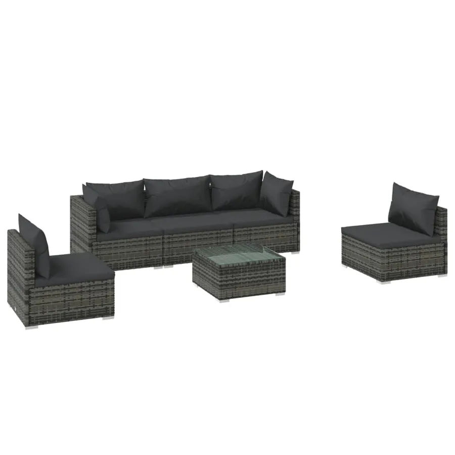 Salon de jardin 6 pcs avec coussins Résine tressée Gris - 2