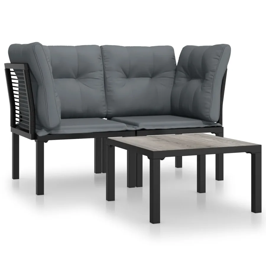 Salon de jardin 3 pcs noir et gris résine tressée - 2