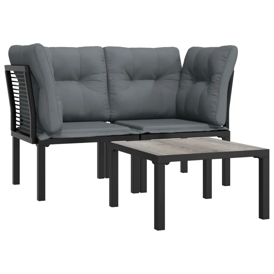 Salon de jardin 3 pcs noir et gris résine tressée - 3