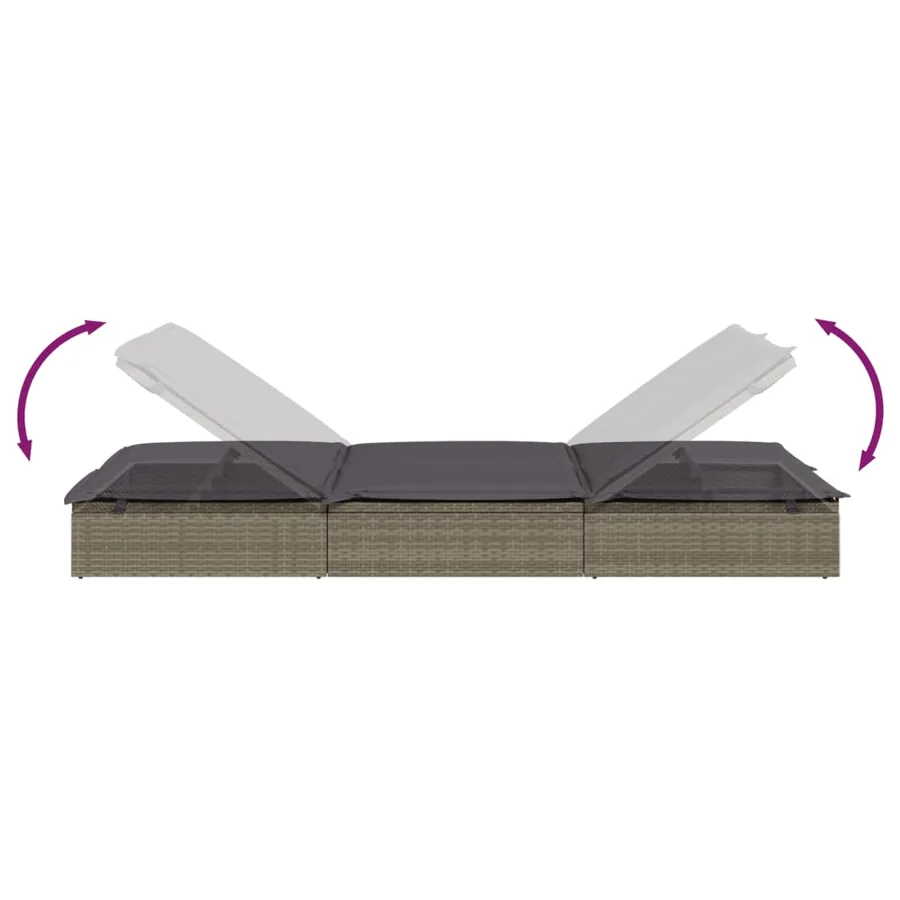 Chaise longue à 2 places avec coussins noir résine tressée - 20
