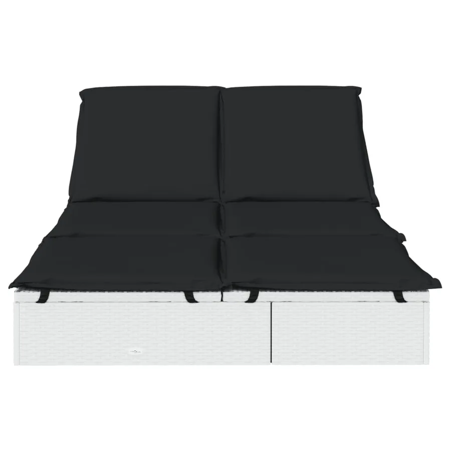 Chaise longue à 2 places avec coussins noir résine tressée - 26