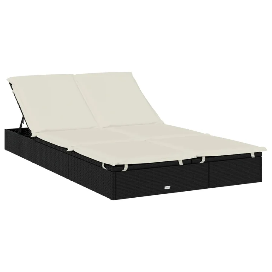 Chaise longue à 2 places avec coussins noir résine tressée - 35