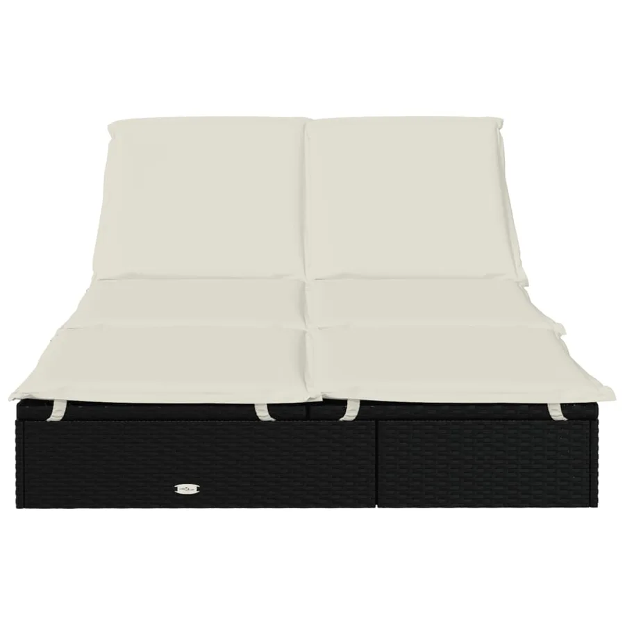 Chaise longue à 2 places avec coussins noir résine tressée - 37