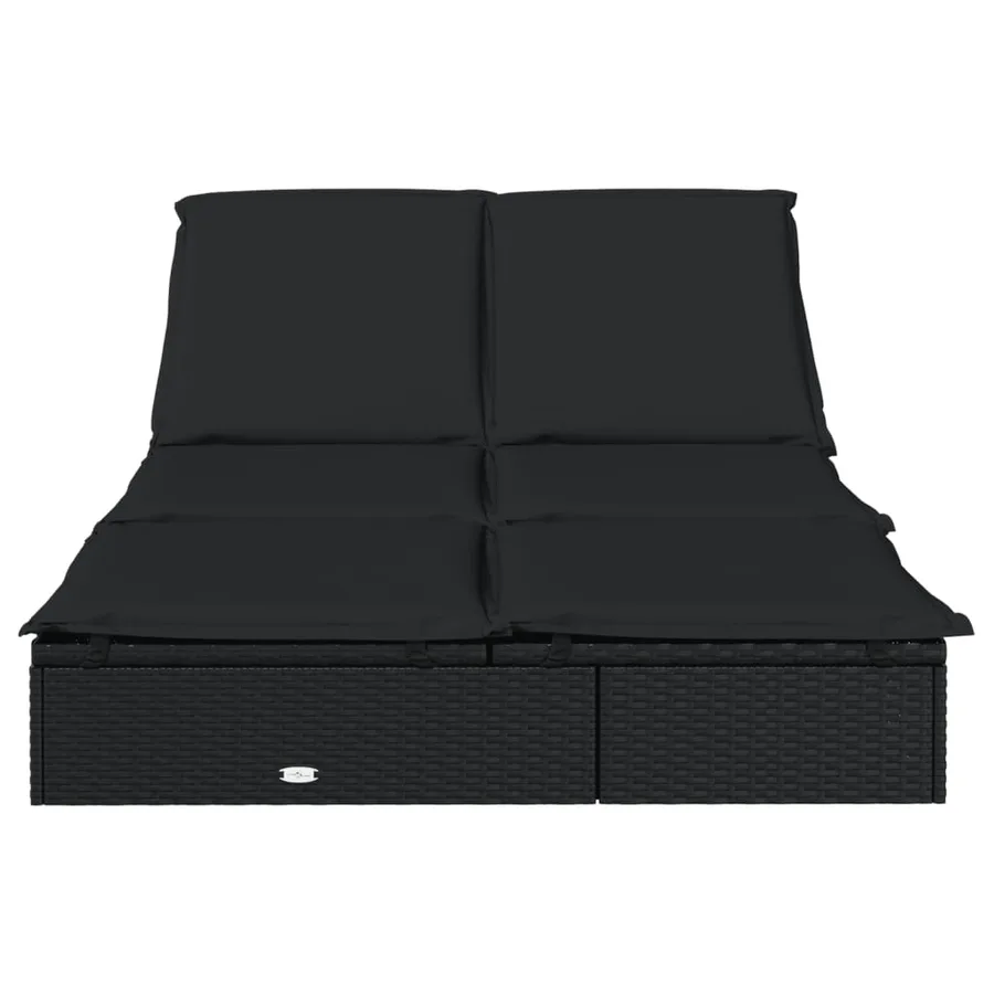 Chaise longue à 2 places avec coussins noir résine tressée - 4