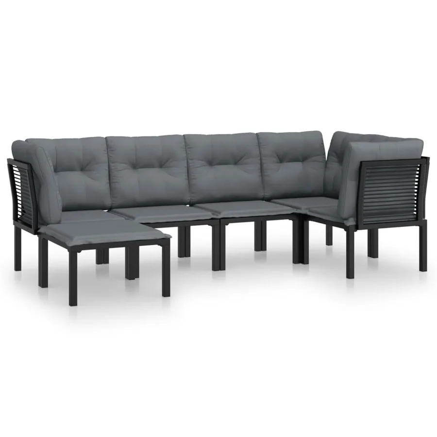 Salon de jardin 6 pcs noir et gris résine tressée - 2