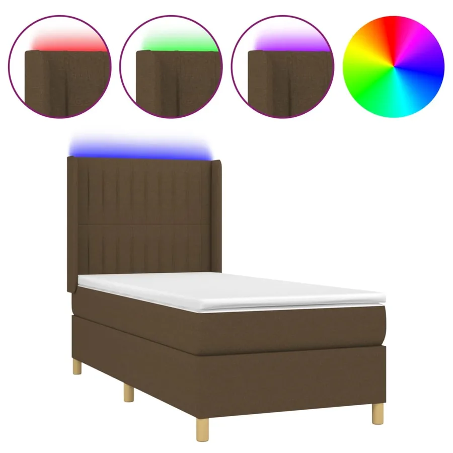Sommier à lattes de lit matelas et LED Marron foncé 100x200cm - 2