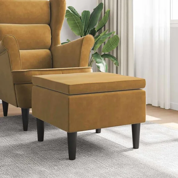Tabouret avec pieds en bois Marron Velours