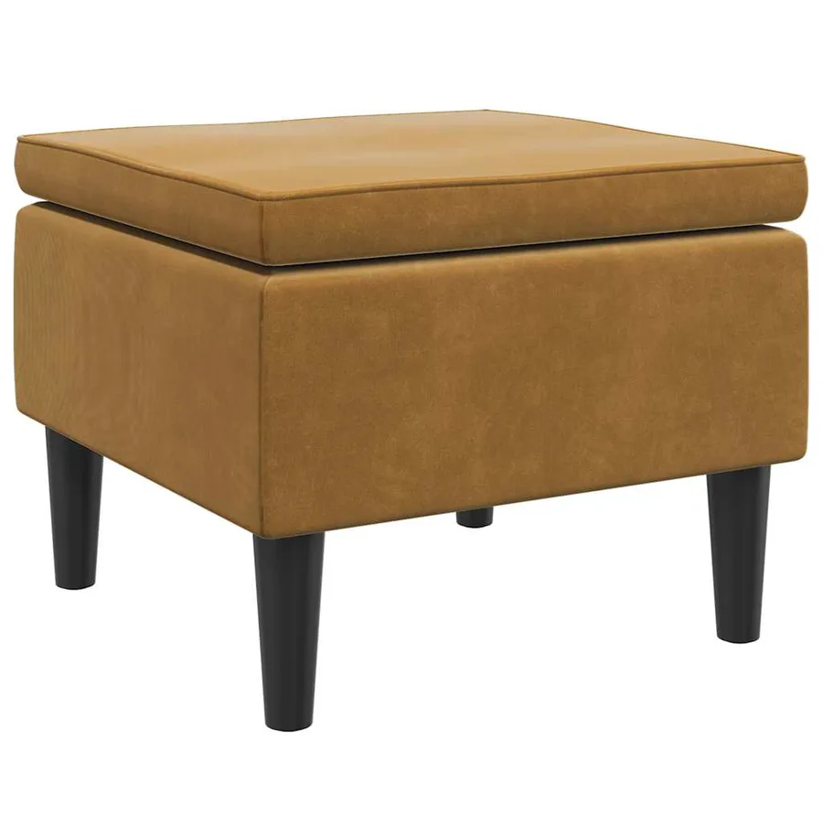 Tabouret avec pieds en bois Marron Velours - 2