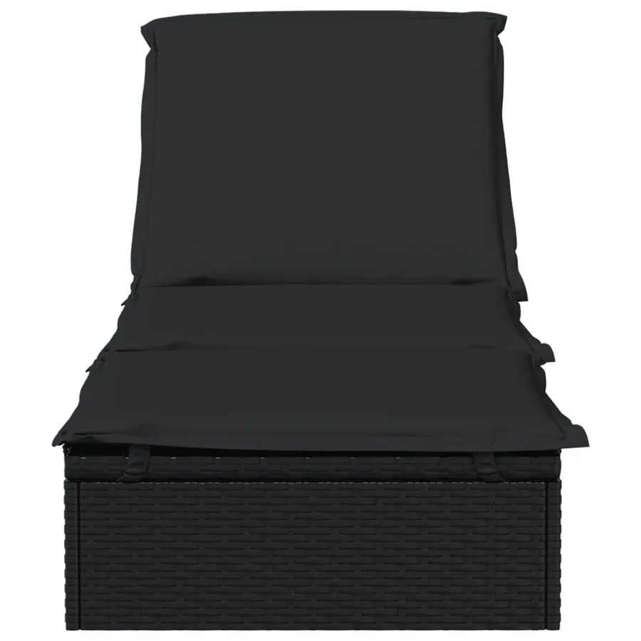 Chaise longue 1 pc avec coussin noir 201x55x62cm résine tressée - 5