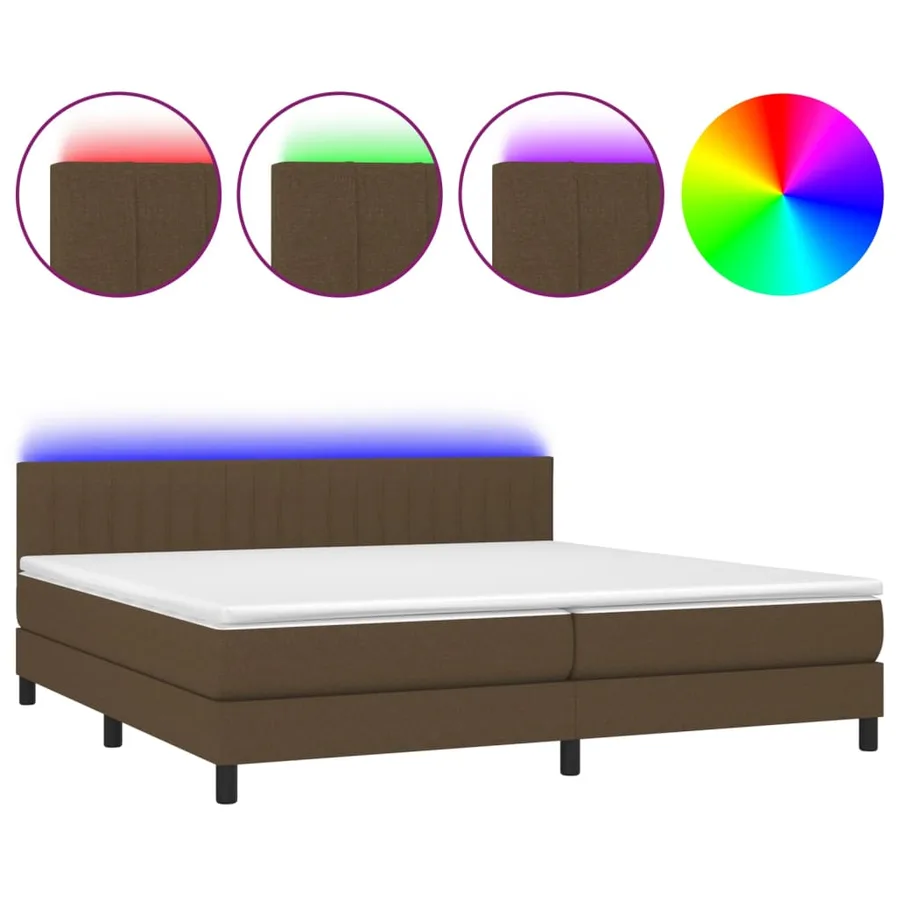 Sommier à lattes de lit matelas et LED Marron foncé 200x200 cm - 2