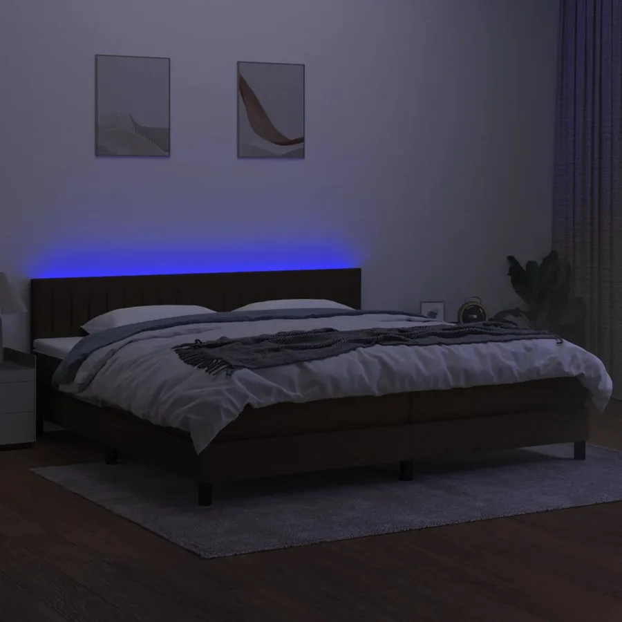 Sommier à lattes de lit matelas et LED Marron foncé 200x200 cm - 4