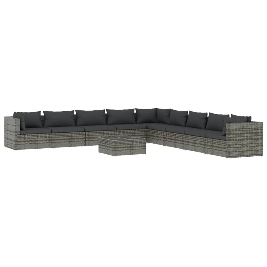 Salon de jardin 10 pcs avec coussins Résine tressée Gris - 2