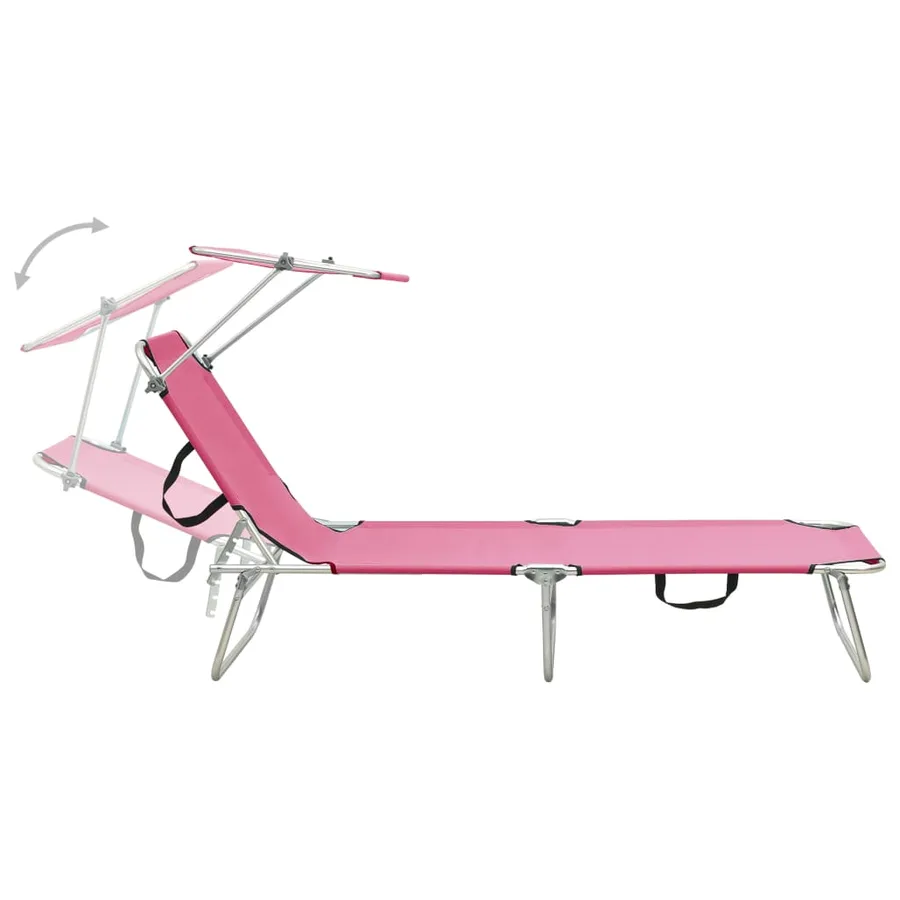Chaise longue pliable avec auvent Acier Gris - 14