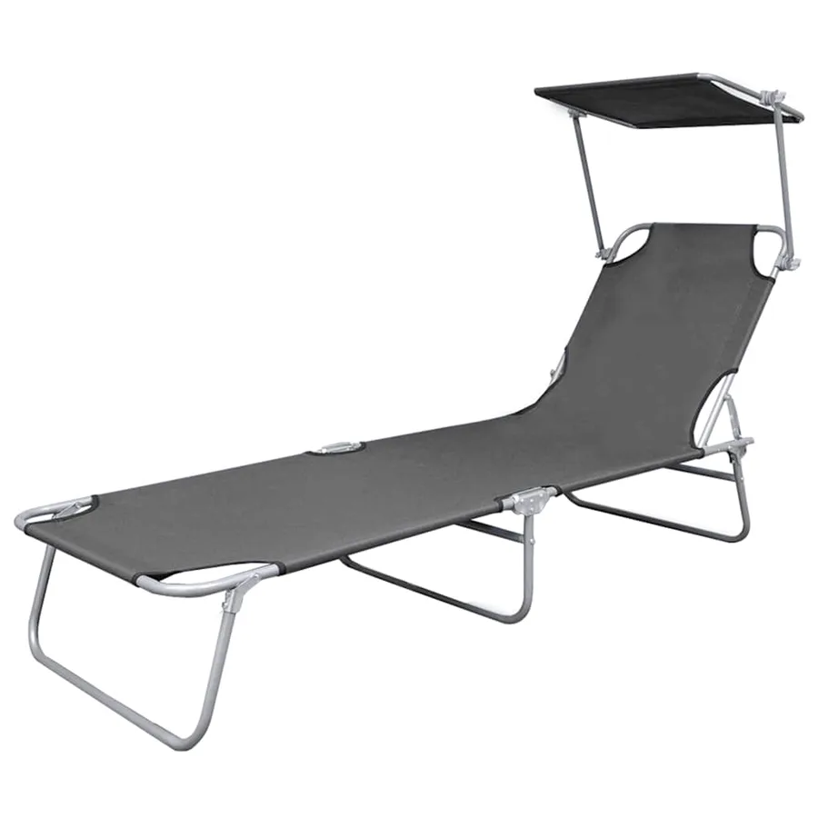 Chaise longue pliable avec auvent Acier Gris - 2