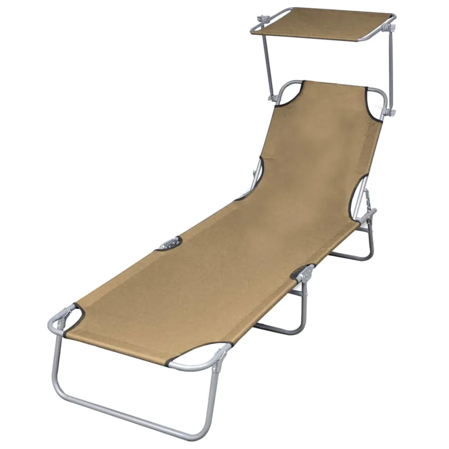 Chaise longue pliable avec auvent Acier Gris - 26