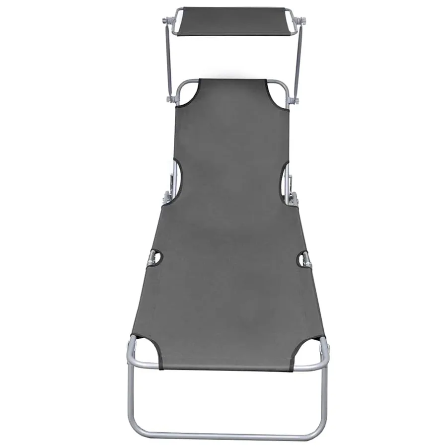 Chaise longue pliable avec auvent Acier Gris - 3