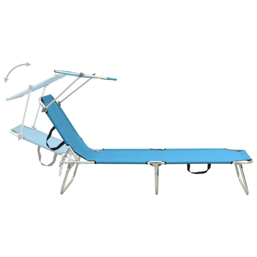 Chaise longue pliable avec auvent Acier Gris - 40