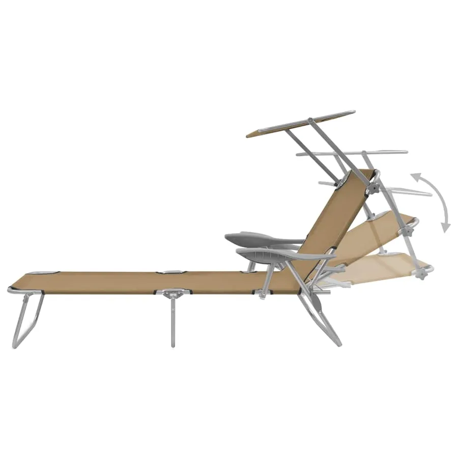 Chaise longue pliable avec auvent Acier Gris - 45